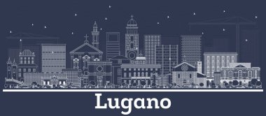 Outline Lugano Switzerland City Skyline with White Buildings. Vector Illustration. Business Travel and Tourism Concept with Historic Architecture. Lugano Cityscape with Landmarks. clipart