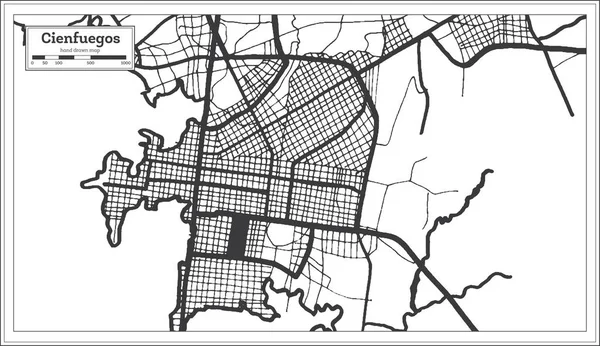 Cienfuegos Kuba Mapa Města Černé Bílé Barvě Retro Stylu Obrysová — Stockový vektor