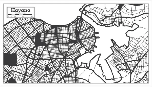 Havana Cuba Mapa Cidade Preto Branco Cor Estilo Retro Mapa —  Vetores de Stock