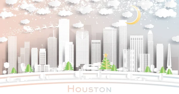 Houston Texas Usa City Skyline Paper Cut Style Con Copos — Vector de stock