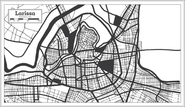 Larissa Grekland Stadskarta Svart Och Vit Färg Retro Style Översiktskarta — Stock vektor