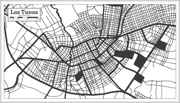 Las Tunas Cuba Mapa Cidade Preto Branco Cor Estilo Retro —  Vetores de Stock