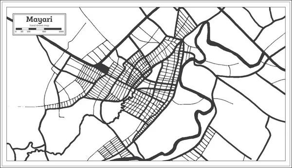 レトロなスタイルで黒と白の色でマヤリキューバの都市マップ 概要図 ベクターイラスト — ストックベクタ