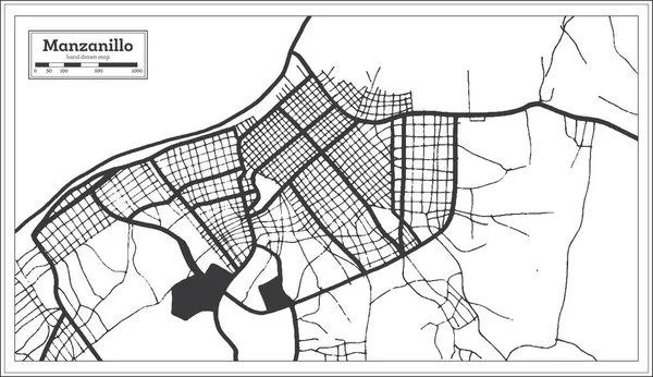 Manzanillo Cuba Mapa Cidade Preto Branco Cor Estilo Retro Mapa — Vetor de Stock