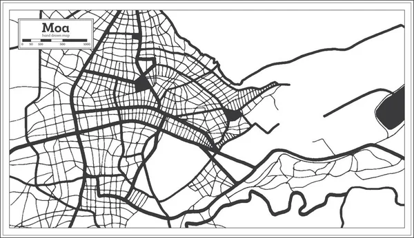 Moa Cuba Stadtplan Schwarz Und Weiß Retro Stil Übersichtskarte Vektorillustration — Stockvektor