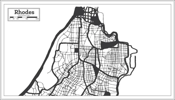 ロドスギリシャ都市地図レトロスタイルで黒と白の色で 概要図 ベクターイラスト — ストックベクタ