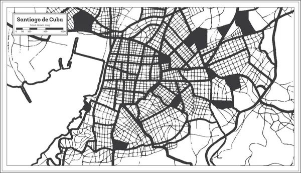 Santiago Cuba Mapa Města Černé Bílé Barvě Retro Stylu Obrysová — Stockový vektor