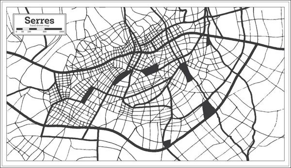 Serres Griechenland Stadtplan Schwarz Und Weiß Retro Stil Übersichtskarte Vektorillustration — Stockvektor