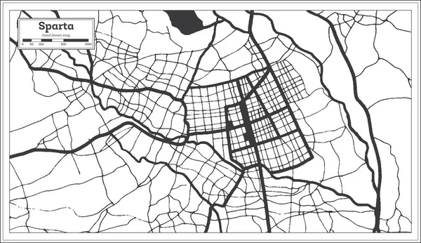 スパルタギリシャ都市地図レトロスタイルで黒と白の色で 概要図 ベクターイラスト — ストックベクタ