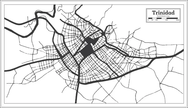 Trinidad Kuba Mapa Města Černé Bílé Barvě Retro Stylu Obrysová — Stockový vektor