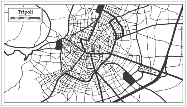 トリポリギリシャ都市地図レトロスタイルで黒と白の色で 概要図 ベクターイラスト — ストックベクタ