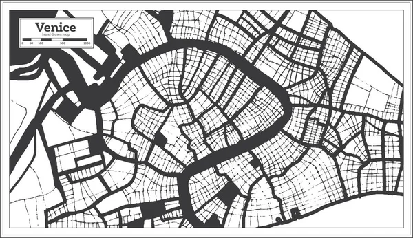 ヴェネツィアイタリア都市地図レトロスタイルで黒と白の色で 概要図 ベクターイラスト — ストックベクタ