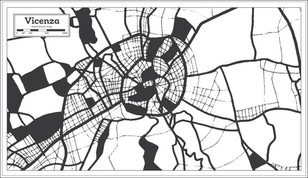 Vicenza Italien Stadtplan Schwarz Und Weiß Retro Stil Übersichtskarte Vektorillustration — Stockvektor