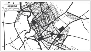Bayamo Küba Şehir Haritası Retro Style ile Siyah ve Beyaz Renkli. Taslak Harita. Vektör İllüstrasyonu.