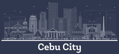 Beyaz Binalar 'la birlikte Cebu City Filipinleri' nin ana hatları. Vektör İllüstrasyonu. Tarihi Mimariyle İş Seyahati ve Kavram. Kentin simgelerine sahip Cebu Şehri.