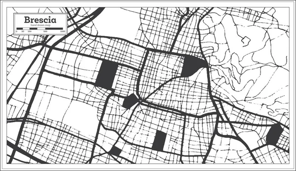 Brescia Włochy Mapa Miasta Kolorze Czarno Białym Stylu Retro Zarys — Wektor stockowy