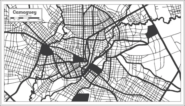Camaguey Küba Şehir Haritası Retro Style Ile Siyah Beyaz Renkli — Stok Vektör