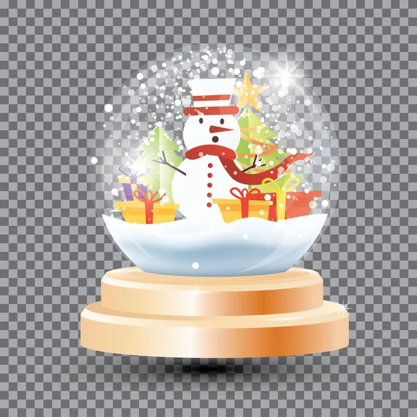 Boule Cristal Magique Noël Avec Bonhomme Neige Boîtes Cadeaux Sapin — Image vectorielle