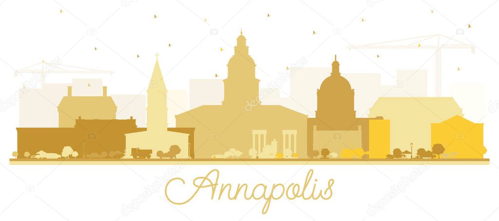 Annapolis Maryland City Skyline Silhouette with Golden Buildings Isolated on White. Vector Illustration. Business Travel and Tourism Concept with Historic Architecture. Annapolis USA Cityscape with Landmarks.