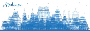 Madurai India City Skyline ve Blue Buildings 'in ana hatları. Vektör İllüstrasyonu. Tarihi Mimariyle İş Seyahati ve Turizm Konsepti. Madurai Şehir Simgeleriyle.