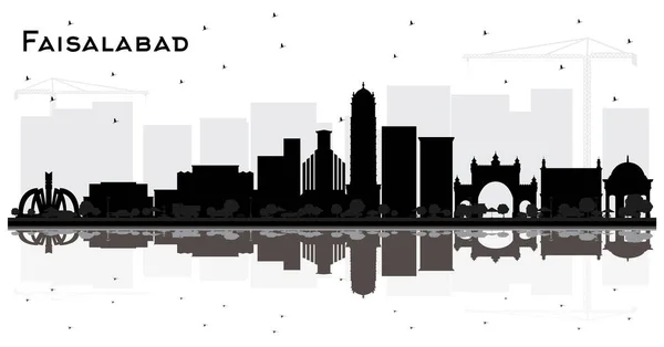 Faisalabad Pakistan City Skyline Silhouette Con Edificios Negros Reflexiones Aisladas — Vector de stock