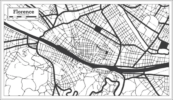 Florencja Włochy Mapa Miasta Kolorze Czarno Białym Stylu Retro Zarys — Wektor stockowy