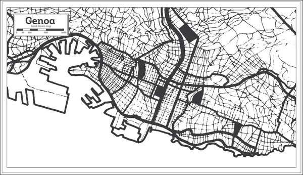 ジェノヴァイタリア都市地図レトロスタイルで黒と白の色で 概要図 ベクターイラスト — ストックベクタ