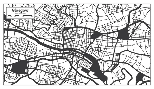 Glasgow Wielka Brytania Mapa Miasta Kolorze Czarno Białym Stylu Retro — Wektor stockowy