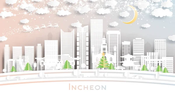 Incheon South Korea City Skyline Style Paper Cut Avec Flocons — Image vectorielle