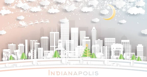 Indianapolis Indiana Usa City Skyline Paper Cut Style Snowflakes Moon — Vector de stock