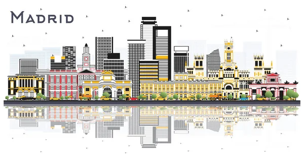 Madrid Spanyolország City Skyline Színes Épületek Gondolatok Elszigetelt Fehér Háttér — Stock Vector