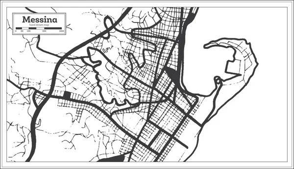 メッシーナイタリア都市地図レトロスタイルで黒と白の色で 概要図 ベクターイラスト — ストックベクタ
