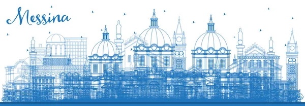 Obrys Messina Sicílie Itálie City Skyline Modrými Budovami Vektorová Ilustrace — Stockový vektor