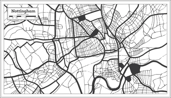 Carte Nottingham Grande Bretagne Noir Blanc Dans Style Rétro Carte — Image vectorielle