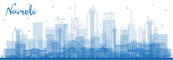 Outline Nairobi Kenya City Skyline with Blue Buildings. Vector Illustration. Business Travel and Tourism Concept with Modern Architecture. Nairobi Cityscape with Landmarks. 