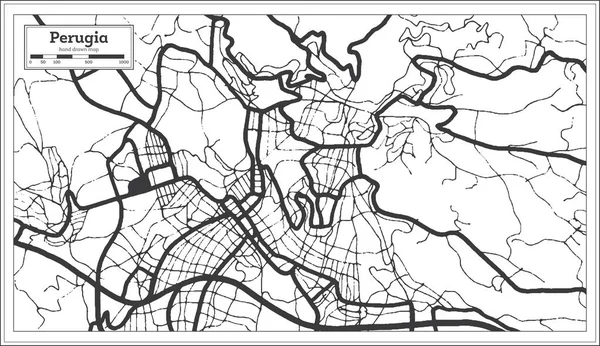 Perugia Włochy Mapa Miasta Kolorze Czarno Białym Stylu Retro Zarys — Wektor stockowy