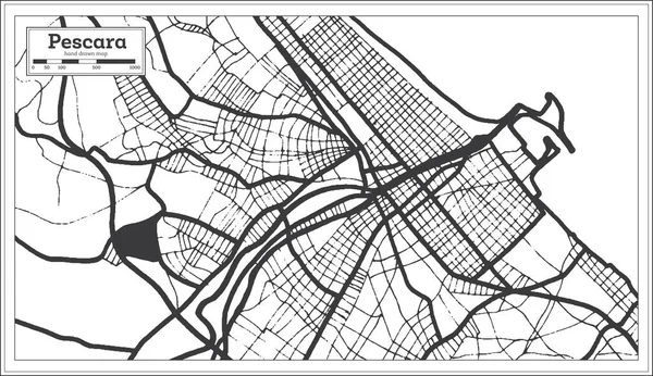 ペスカーライタリア都市地図レトロスタイルで黒と白の色で 概要図 ベクターイラスト — ストックベクタ