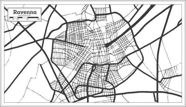 라벤나 이탈리아 Black White Color Retro Style Outline Map 사기적 — 스톡 벡터