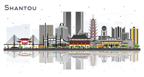 Shantou China City Skyline Kolorowymi Budynkami Refleksji Izolowane Białym Ilustracja — Wektor stockowy