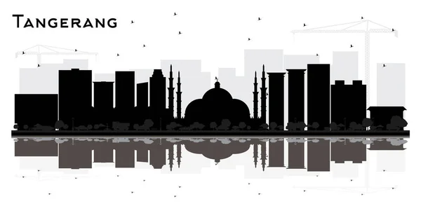 Tangerang Indonesia City Skyline Silhouette Con Edificios Negros Reflexiones Aisladas — Vector de stock