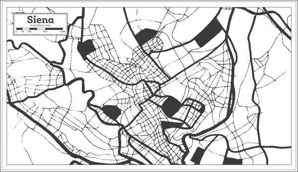 シエナイタリアシティマップレトロスタイルで黒と白の色で 概要図 ベクターイラスト — ストックベクタ