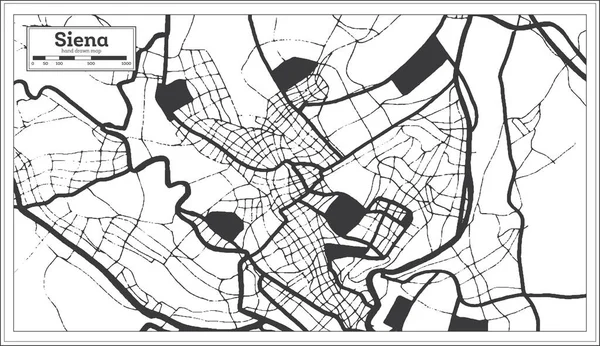 시에나 이탈리아 Black White Color Retro Style Outline Map 사기적 — 스톡 벡터