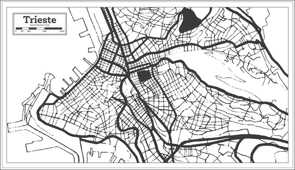 Trieste Itália Mapa Cidade Preto Branco Estilo Retro Mapa Contorno — Vetor de Stock