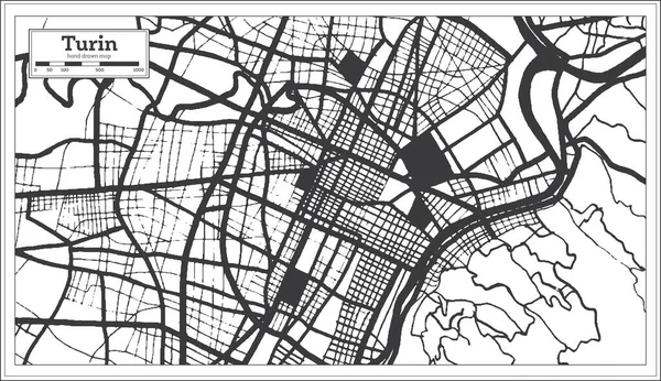 Turim Itália Mapa Cidade Preto Branco Estilo Retro Mapa Contorno —  Vetores de Stock