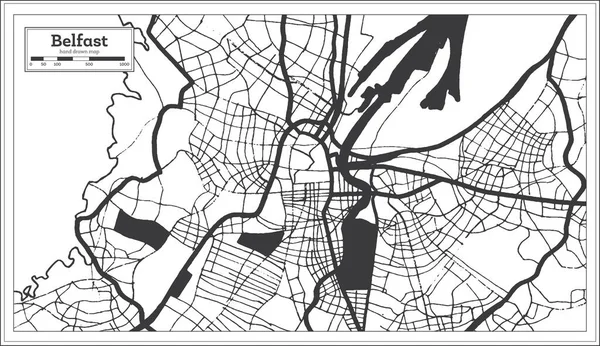 Carte Belfast Grande Bretagne Noir Blanc Dans Style Rétro Carte — Image vectorielle