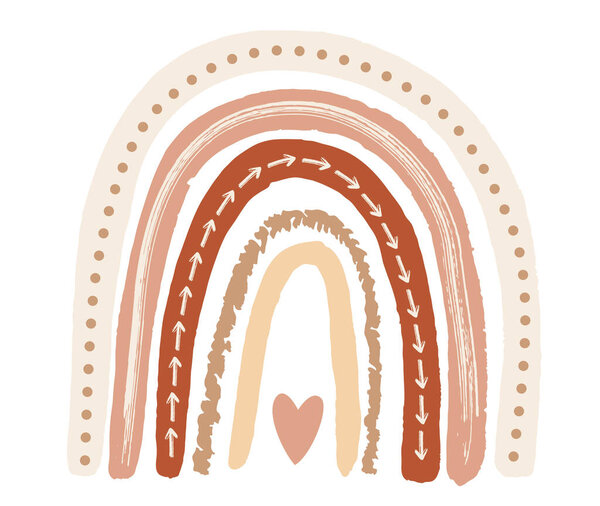 Scandinavian Boho Nursery Rainbow Print For Playroom With Neutral Gender Colors. Vector Illustration. Faboluos Object Isolated on White.