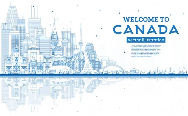 Καλωσήλθατε Στο Canada City Skyline Blue Buildings Εικονογράφηση Διανύσματος Αντίληψη — Διανυσματικό Αρχείο