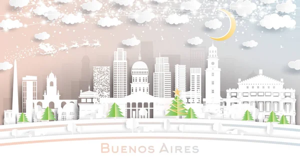 Buenos Aires Argentina City Skyline Paper Cut Style Snowflakes Moon — Stock Vector