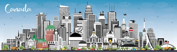 스카이와 그레이 빌딩이 캐나다 스카이라인이다 일러스트레이션 역사적 양식이다 캐나다 Cityscape — 스톡 벡터