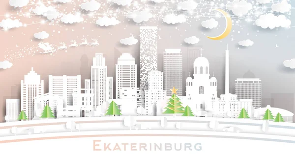 Ekaterinburg Russia City Skyline Style Paper Cut Avec Flocons Neige — Image vectorielle